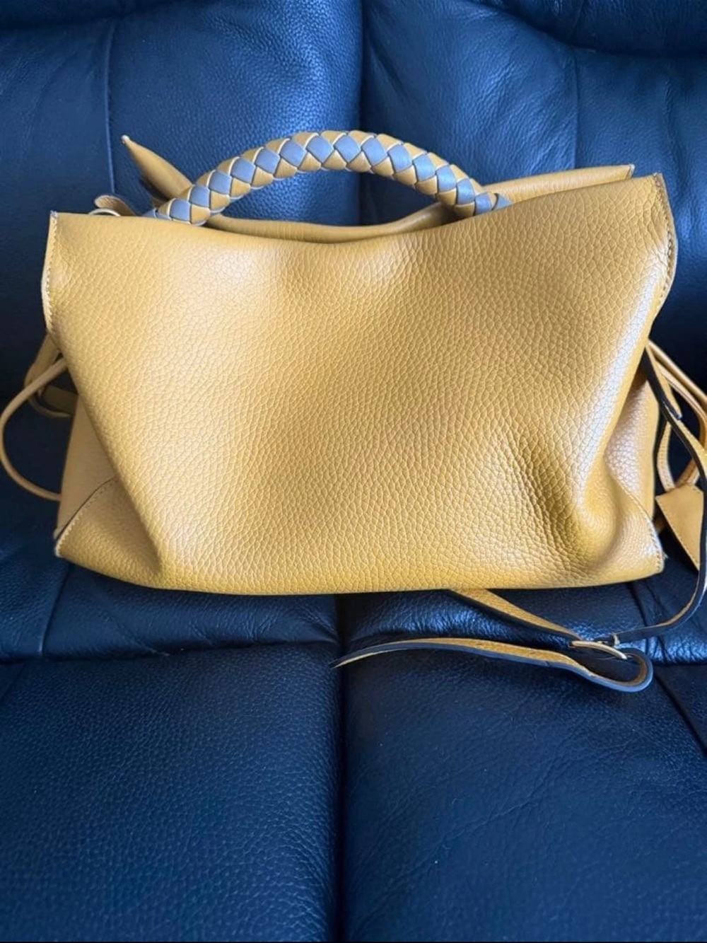 Mulberry Mustard Yellow Braided-Handle Leather Shoulder Bag - Picture 2 of 7